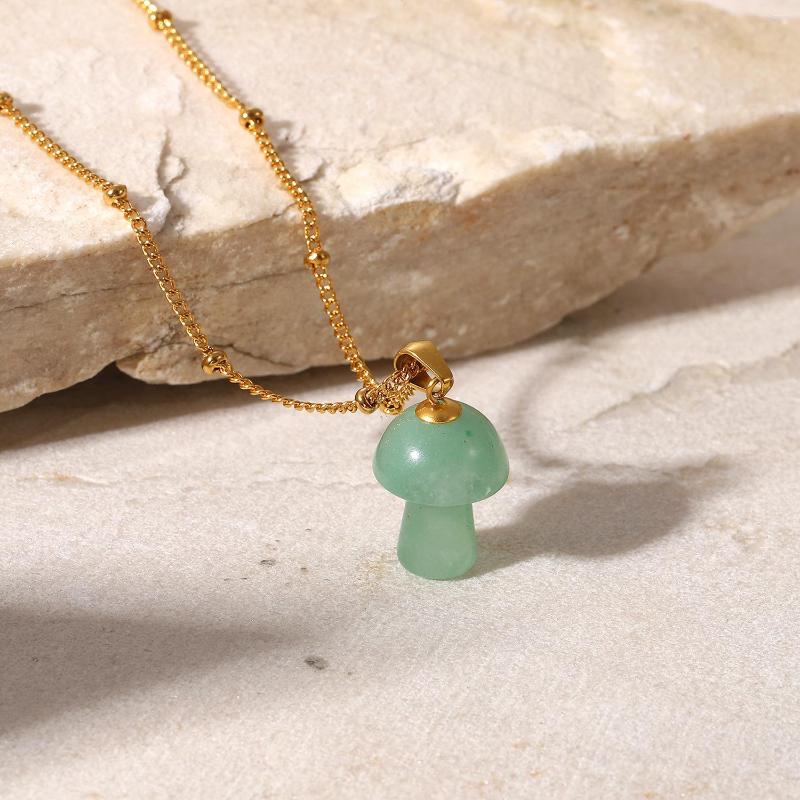 

Pendant Necklaces European And American INS Wind Green Stone Mushroom Necklace Stainless Steel Women's Fashion Retro