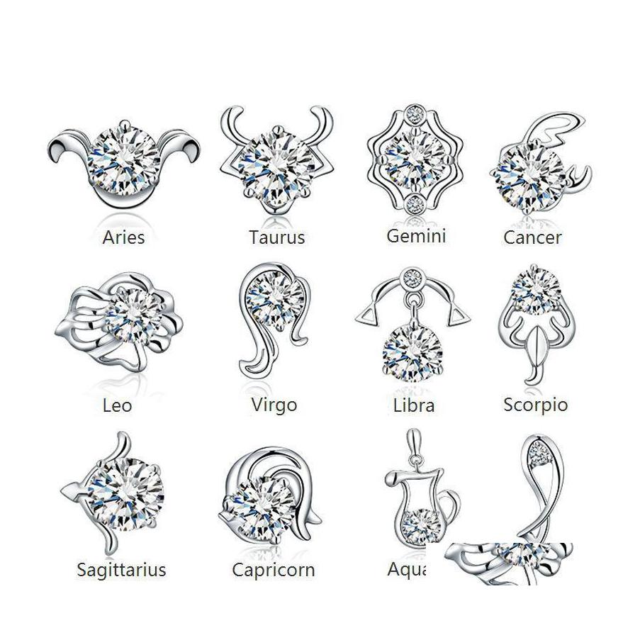 

Stud Luxury Twee Constellations Sier Plated Earrings Cz Cubic Zirconia Diamond Zodiac For Women Ladies Fashion Jewelry Drop Delivery Othru