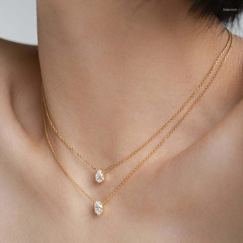 

Choker 2023 Korean Double Layer Water Drop Zircon Pendant Necklace For Women Trendy Gold Color Clavicle Chain Party Jewelry