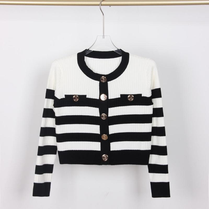 

Women' Jackets 2023 Autumn Women' Stripe Sweater Cardigan Fashion Classic Top Coat High Quality Knitwear Short Wholesale, Black