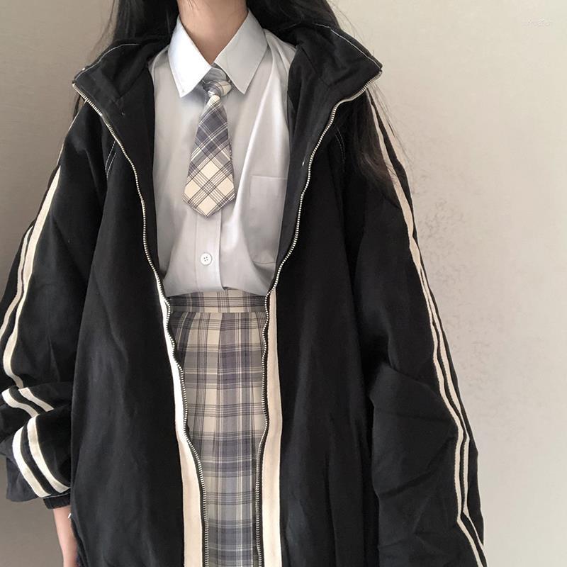 

Women' Jackets Deeptown Harajuku Fashion Jacket Women Oversized Korean Streetwear Vintage 2000s Aesthetic College Japan Autumn Zipper, Black