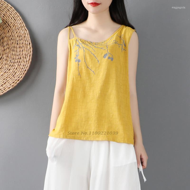 

Ethnic Clothing 2023 Sleeveless Vest Oriental Women Tank Top National Cotton Linen Crop Chinese Camisoles Tang Suit Tops Hanfu Shirts