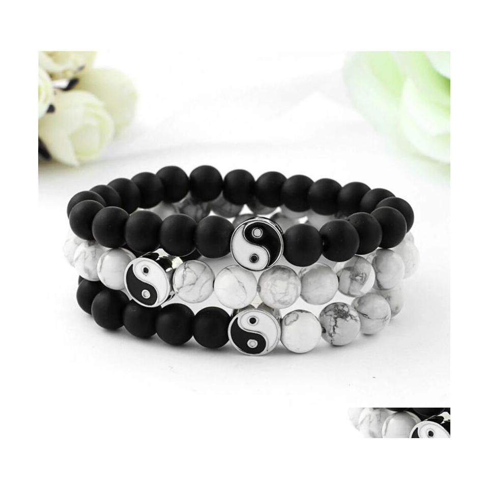 

Beaded Strands Female Strand Bracelet Classic Natural Stone White And Black Yin Yang Beaded Bracelets For Men Women Friend Drop Del Otqqh