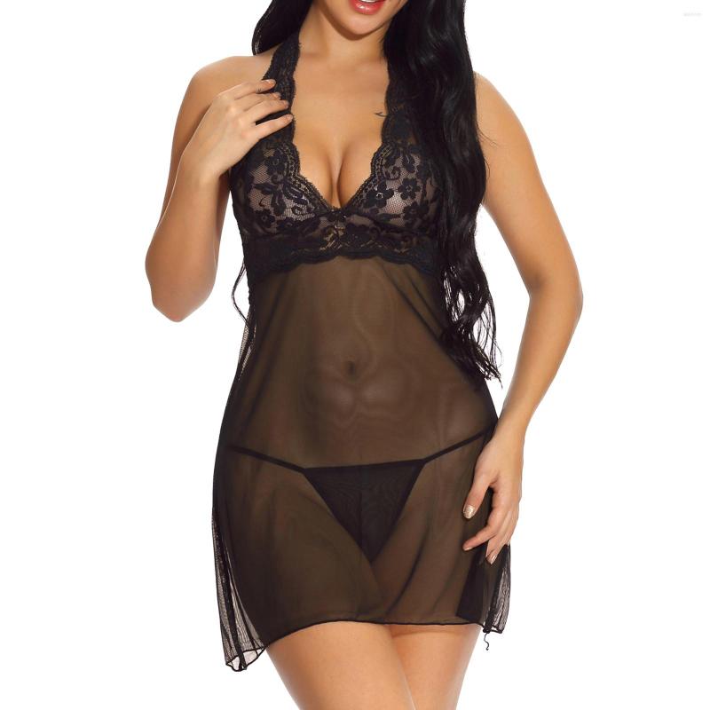 

Bras Sets Lingerie For Women Lace Chemise Negligees Sexy Exotic Nightgowns Halter Nighties Sheer Mesh Nightwear (1pc Nightdress 1pc, Purple