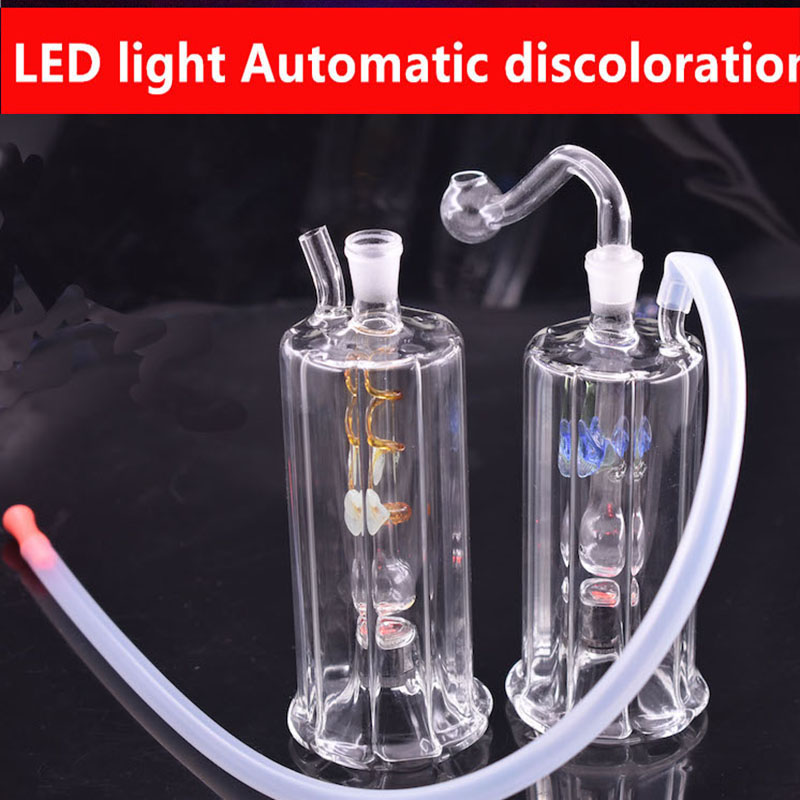 

New LED Light Glass Oil Burner Bong recycler Water Pipes with 10mm Male Thick Pyrex Glass Oil Burner Pipe Silicone Tube for Smoking Tools Cheapest