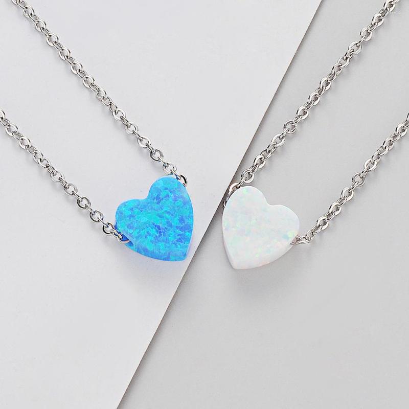 

Chains 2Pcs/Lot Stainless Steel Exquisite Simple 8mm Heart High Quality Opal Pendant Necklace For Women Fashion Jewelry