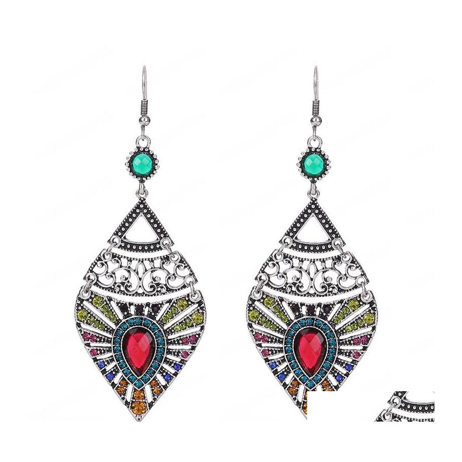 

Dangle Chandelier Vintage Sier Color Hollow Water Drop Earrings Bohemian Boho Jewelry Ethnic Crystal Rhinestone For Women Delivery Dhjnx