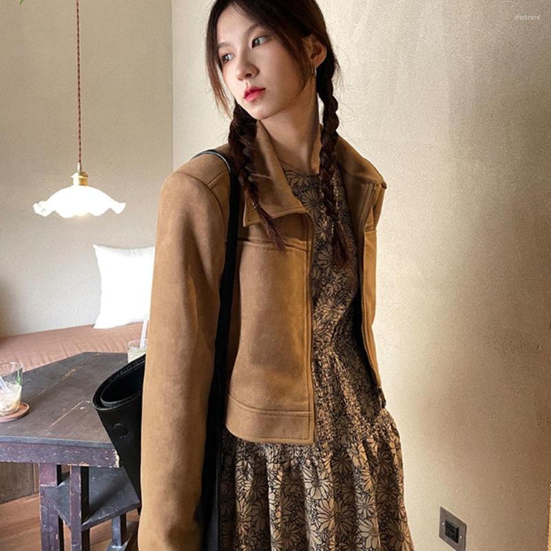 

Women' Jackets Fashion Short Suede Velvet Jacket Women Autumn All-match Korean Style Casual And Chic 2023 Early Spring Women' Lapel, Coffee color