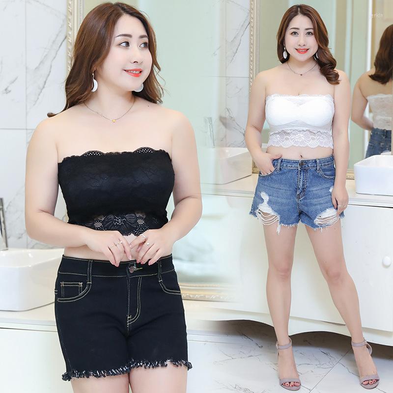 

Camisoles & Tanks Fashion Lace Large Size Wrapped Chest No Steel Ring Anti-light Strapless Band Pad Bra Tops Women, White