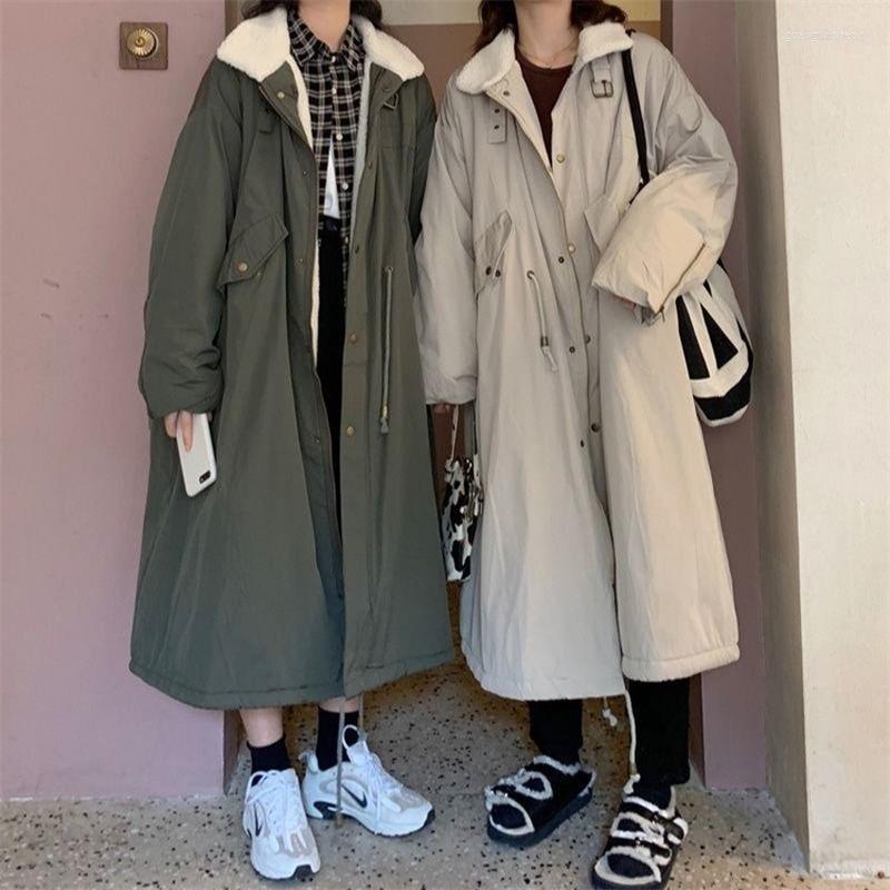 

Women's Trench Coats Thicken Parkas Women Winter Clothing Casual Oversized Overcoat Ladies Fashion Loose Cashmere Parka Cargo Long Black, Creamy-white a1