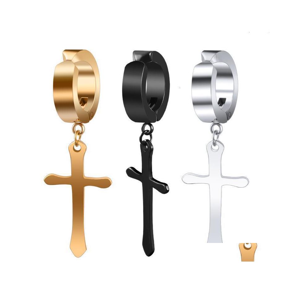 

Stud Earrings Punk Fake Mens Black Sier Beautifly Stainless Steel Jewelry Round Ear Clip For Men Earring Vipjewel Drop Delivery Dhcrb