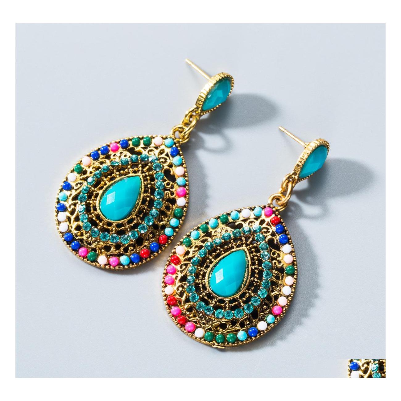 

Dangle Chandelier Bohemian Fashion Jewelry Vintage Water Drop Colorf Rhinstone Stud Earrings Delivery Dhu9E