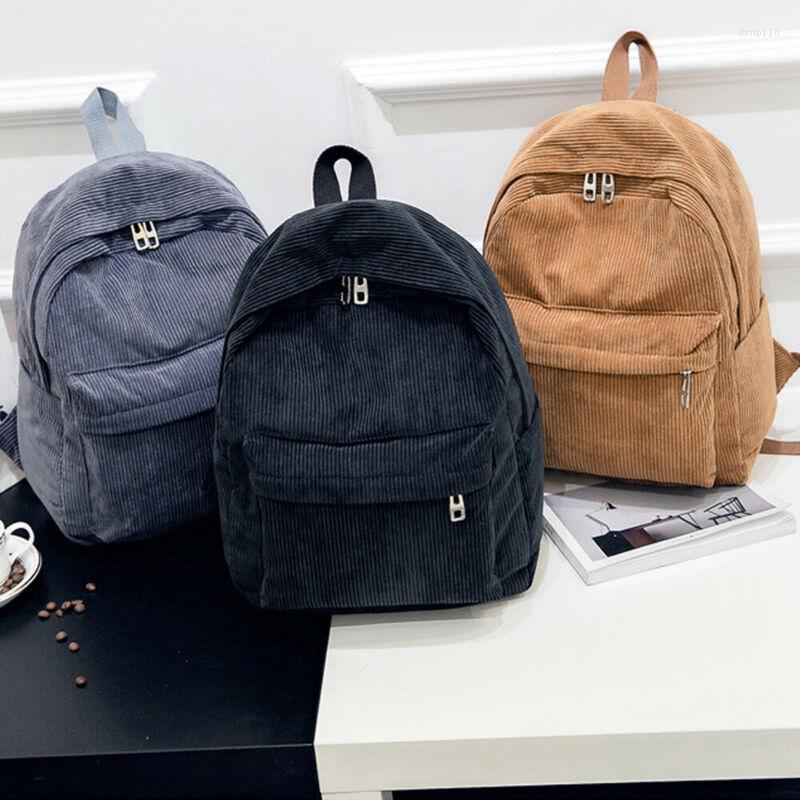 

School Bags Fashion Women Backpack Travel Corduroy Student Girls Casual Rucksack Bag For Teens, Black
