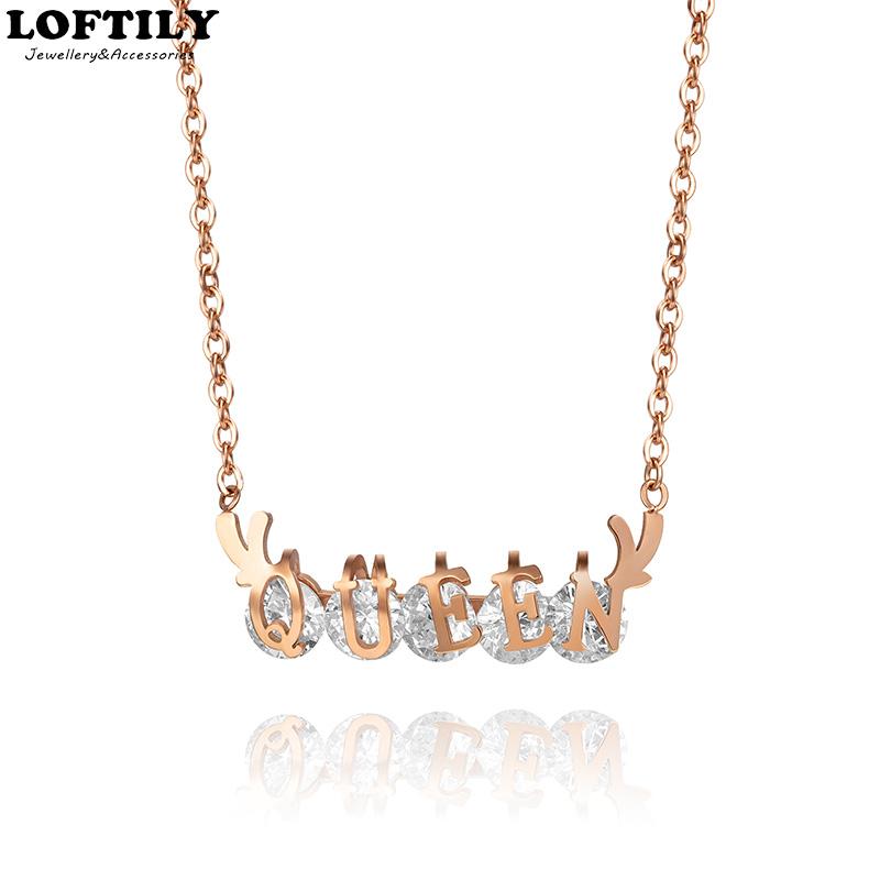 

Pendant Necklaces Korean Style Queen Necklace Zircon For Women Lover Daily Gift Rose Golden Color CZ Crystal