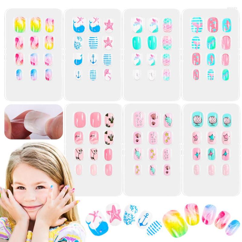 

False Nails Children Full Cover Fake Nail Press Stick On Kid Cut Candy Girls Decor, Multi