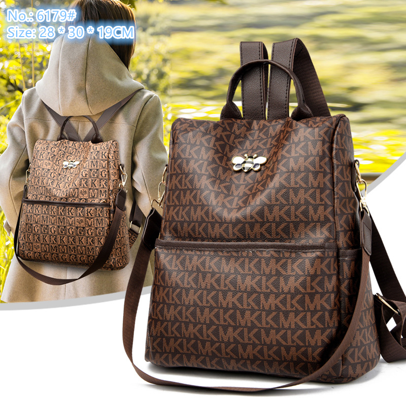 

Factory wholesale ladies shoulder bag 2 colors simple Joker contrast leather handbag anti-theft street trend student backpack multifunctional printed handbags, Brown-6179#