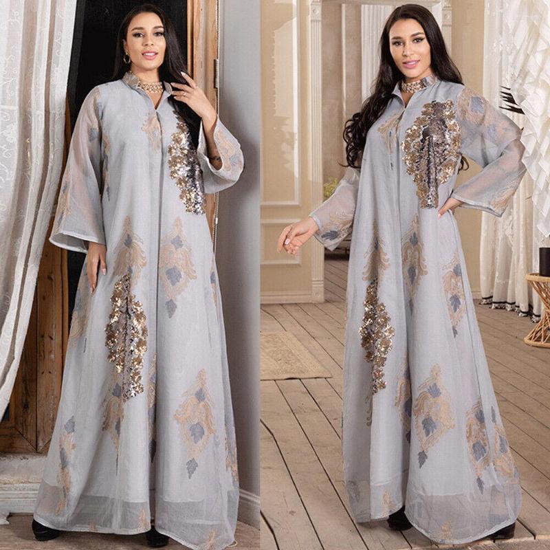 

Ethnic Clothing Fashion Sequins Muslim Women Long Dress Moroccan Kaftan Abaya Islamic Robe Gown