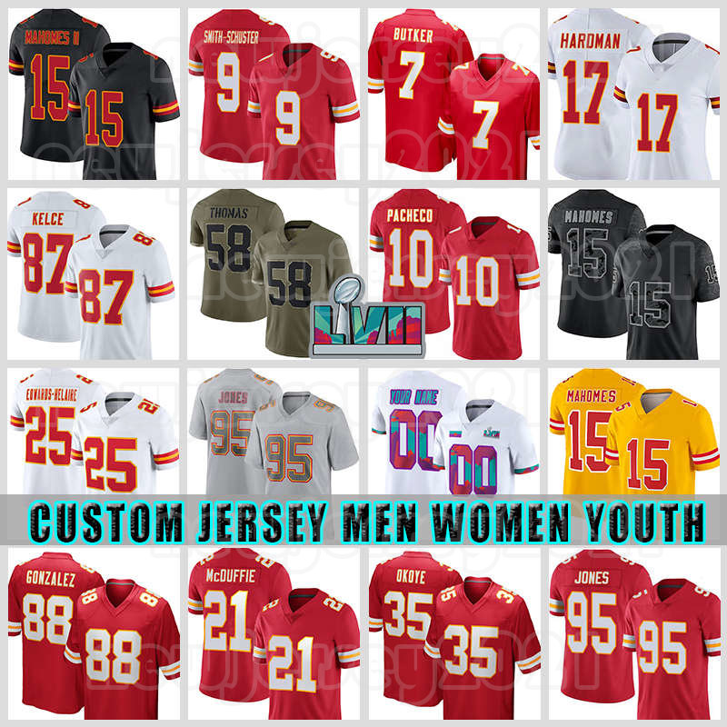 

15 Patrick Mahomes Travis Kelce JuJu Smith-Schuster Football Jerseys Chris Jones Clyde Edwards-Helaire Chiefes Isiah Pacheco Kansases City McDuffie L'Jarius Sneed, Custom men (qiuzhang)