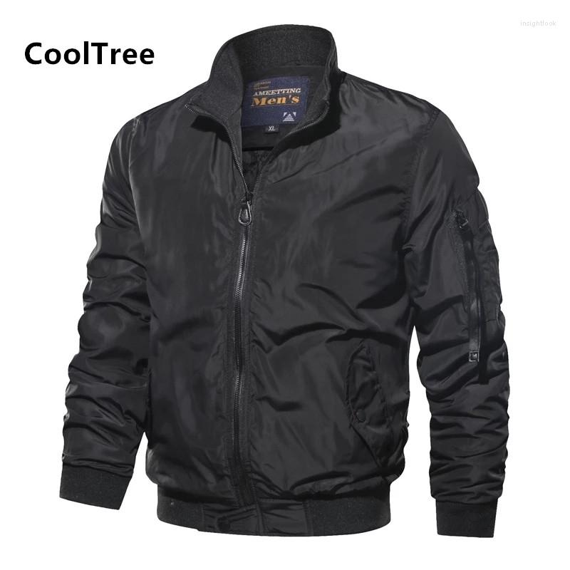 

Men's Jackets CoolTree Men Bomber Spring Autumn Casual Solid Color Stand Collar Pilot Coats Male Slim Fit Zipper Military Outerwear, Black