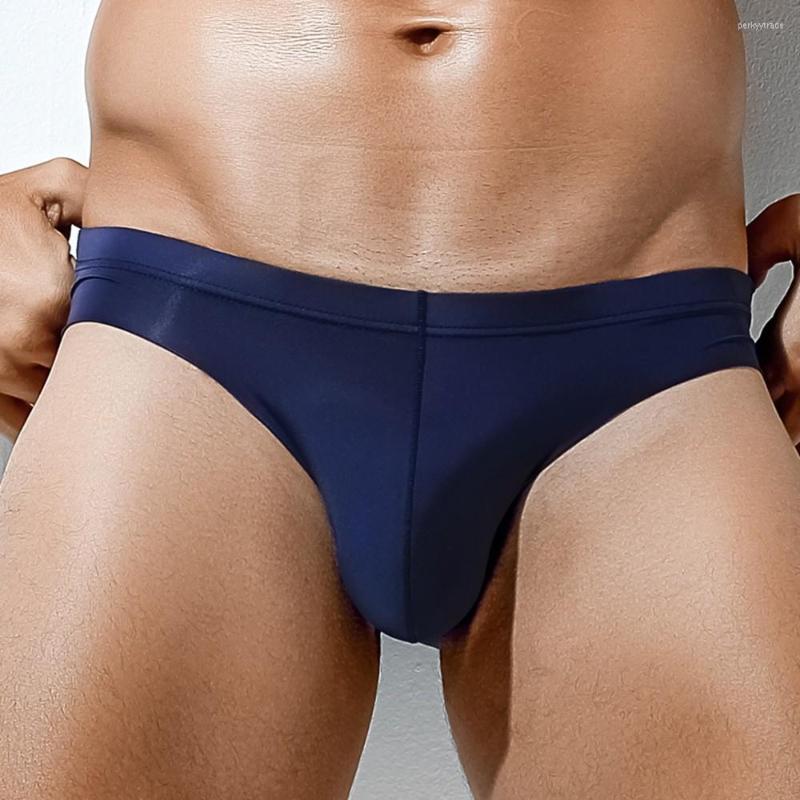 

Underpants Men Sexy Ice Silk Seamless Boxer Briefs Pouch Thong Panties Underwear Solid Color Youth Breathable 2023, Black