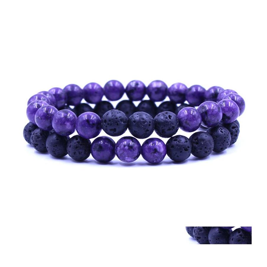 

Beaded Strands Healing Natural Stone Couple Beaded Bracelet Sets Lava Rock Turquoise Tiger Eye Beads Chains Wrap Bangle Fashion Diy Otwzu