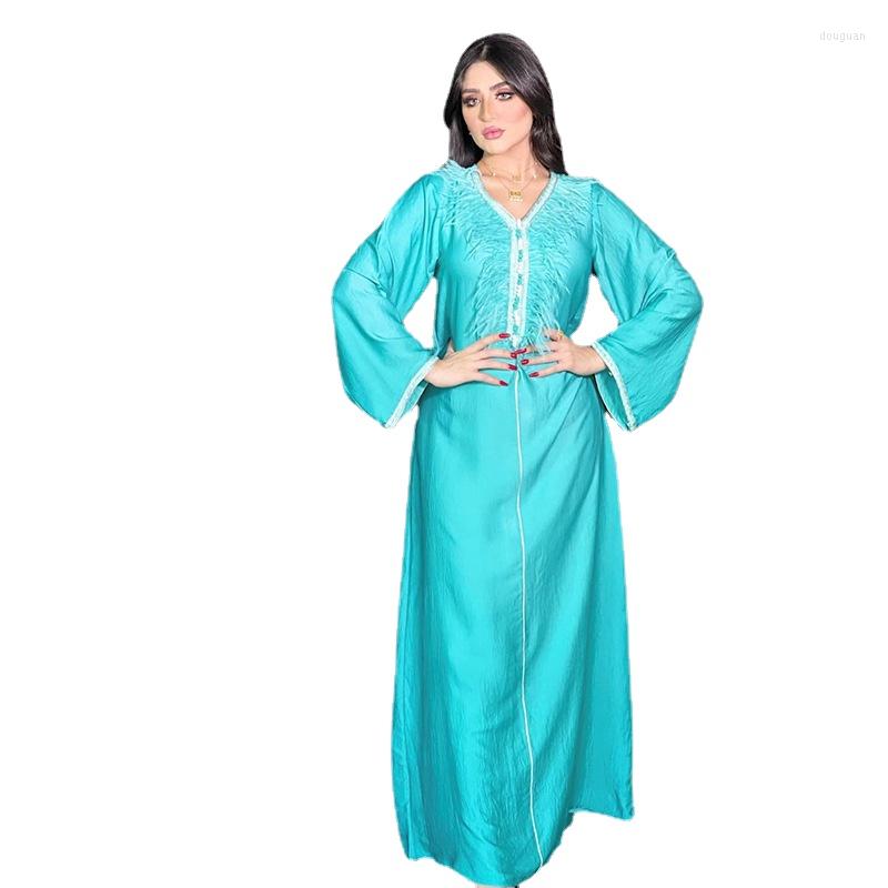 

Casual Dresses Dubai Dress Fashion Feather Lace Embroidery Muslim Abaya Moroccan Caftan Turkey Oman Middle East Arabic Robe Orange, Orange dress