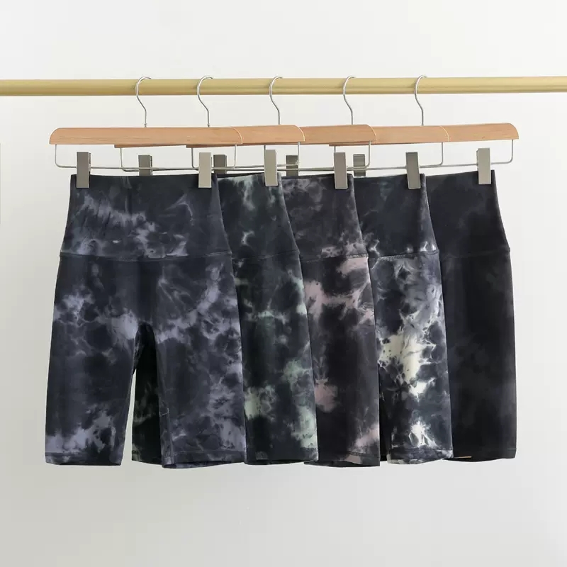 

Yoga five-point pants women's tie-dye elastic tight cycling pants high waist buttocks fitness clothing naked sports shorts, Ink black