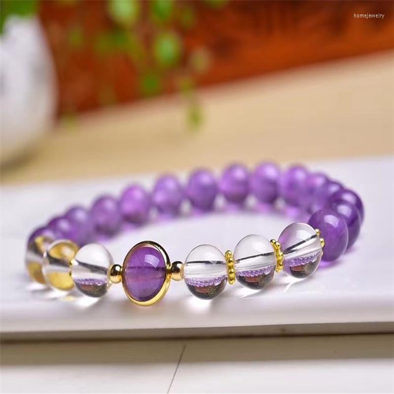 

Strand Lavender Amethyst Bracelet Women Healing Natural Gem Beads Yoga Charm Jewelry