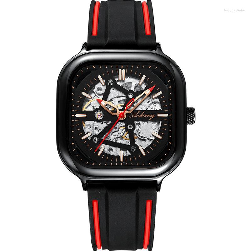 

Wristwatches Classic Square Skeleton Tourbillon Mechanical Wristwatch For Men Luxury Automatic Mens Sports Watches Waterproof Reloj Hombre, Black