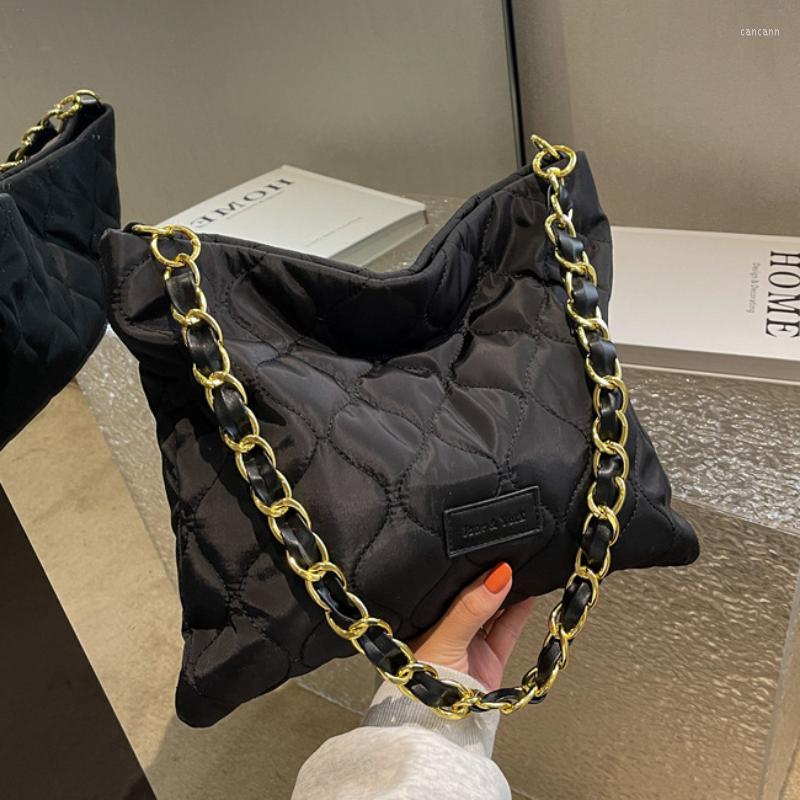 

Evening Bags Chain Canvas Shoulder Crossbody Tote For Women Casual Solid Women's Designer Big Capacity Handbag Trend Female Armpit Bag, Black
