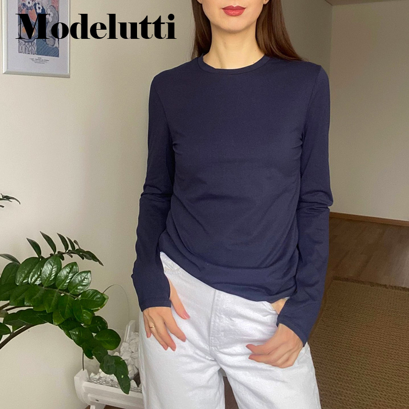 

Women's T-Shirt Modelutti Autumn Winter Fashion Long Sleeve Finger Hole Candy Color Slim T-Shirt Solid Simple Casual Basic Tops Women 230203, Orange