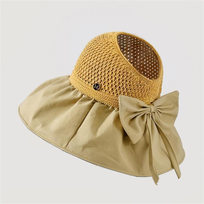 

Wide Brim Hats Women Hat Bow-knot Design Polyester Outdoor UV Protection Visor Caps Gift Eye-catching Fisherman For Seaside, Beige