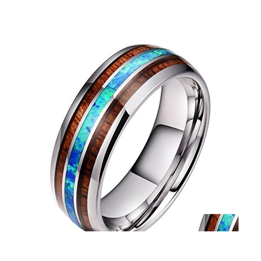 

Band Rings 8Mm Wide Wood And Blue Opal Stainless Steel For Men Women Never Fade Wooden Titanium Finger Ring Fashion Jewelry Gift Dro Otgti