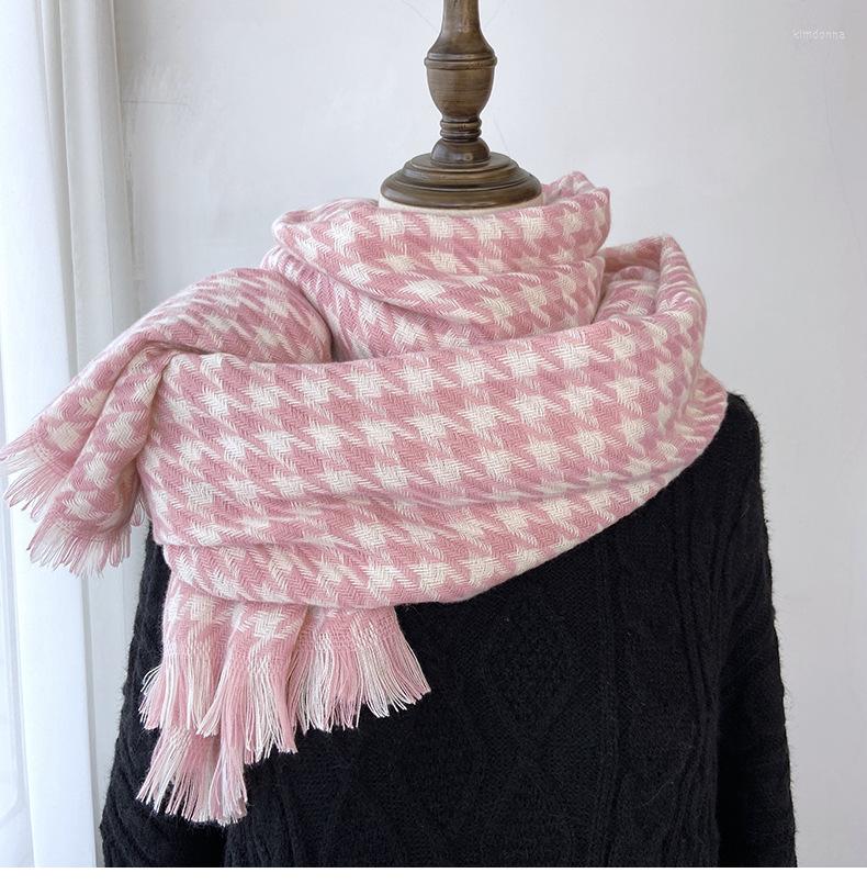 

Scarves Winter Women Warm Pashmina Student Cashmere Shawls And Wraps Thick Blanket Long Tassel Houndstooth Mujer