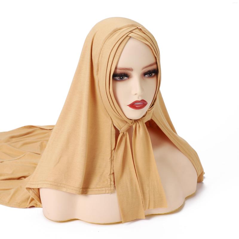 

Scarves Style Soft Modal Cotton Lace-upTurban Women's Headcloth Solid Scarf Bandanas High Quality Muslim Hijab Jersey Headband