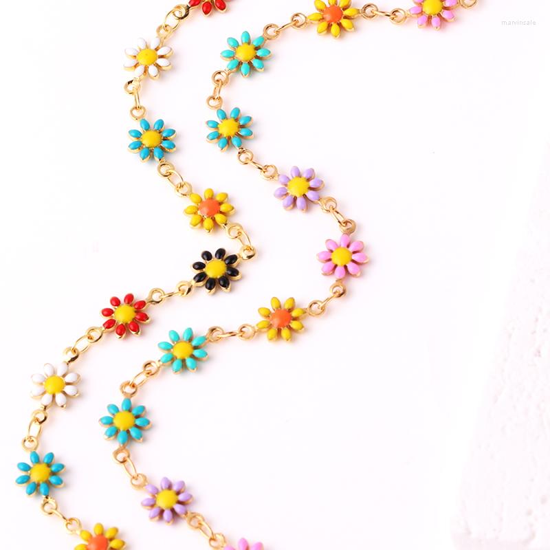 

Choker 35 7cm Trend Daisy Girl Necklace For Women Enamel Colorful Jewelry Flower Crystal Short Chain Boho Party Gift
