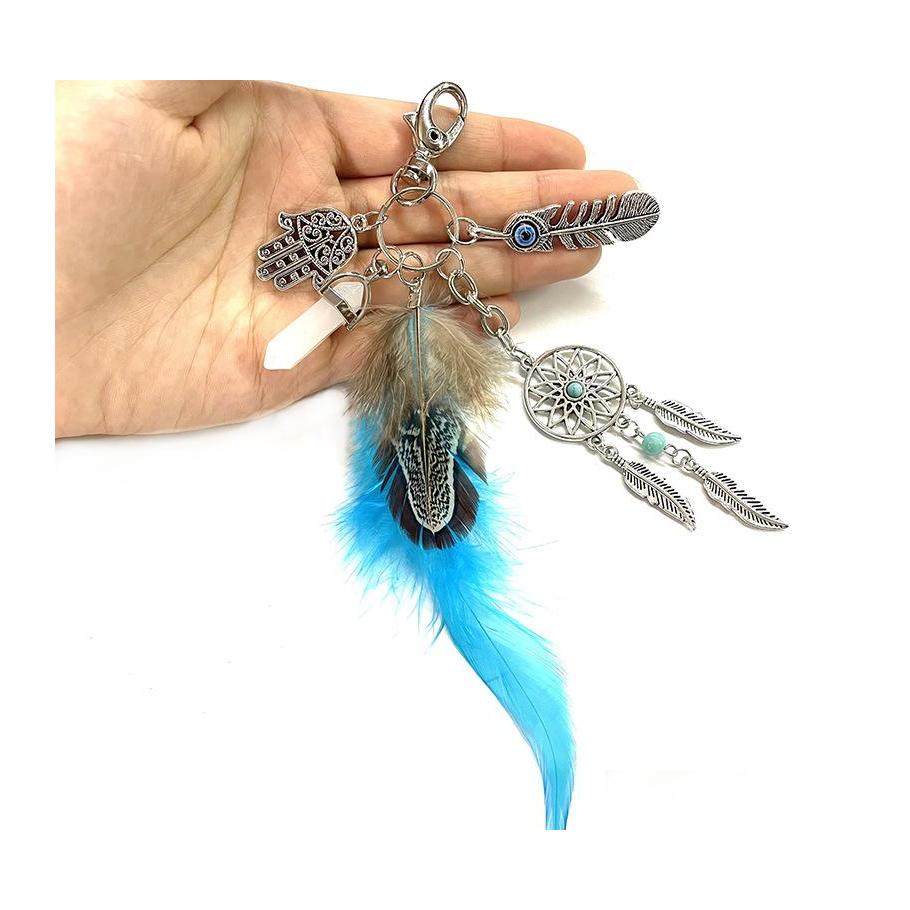 

Key Rings Fashion Opal Stone Natural For Women Metal Bag Charm Boho Jewelry Feather Keychain Drop Delivery Otvyj