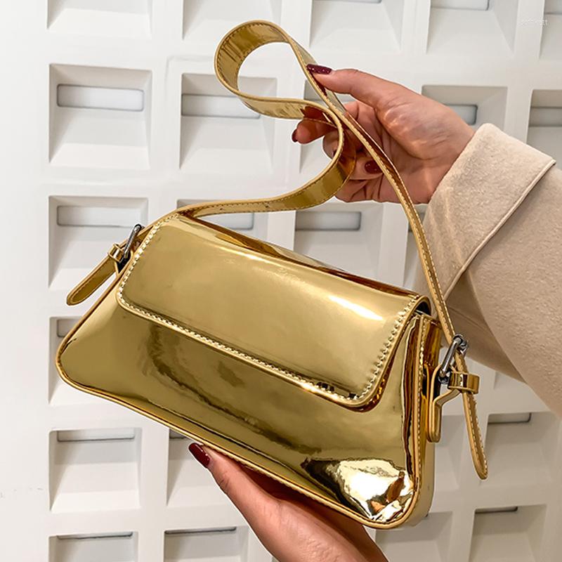 

Evening Bags Luxury Patent Leather Armpit Bag Women Handbag High Quality Fashion Shoulder Messenger, Gold