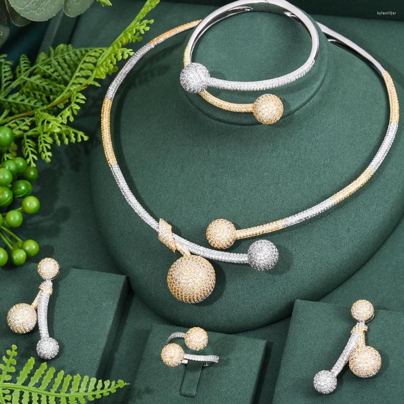 

Necklace Earrings Set Siscathy African 4Pcs Bicolor BALL For Women Naija Luxury Wedding Jewelry Cubic Zirconia Dubai Bridal, Picture shown