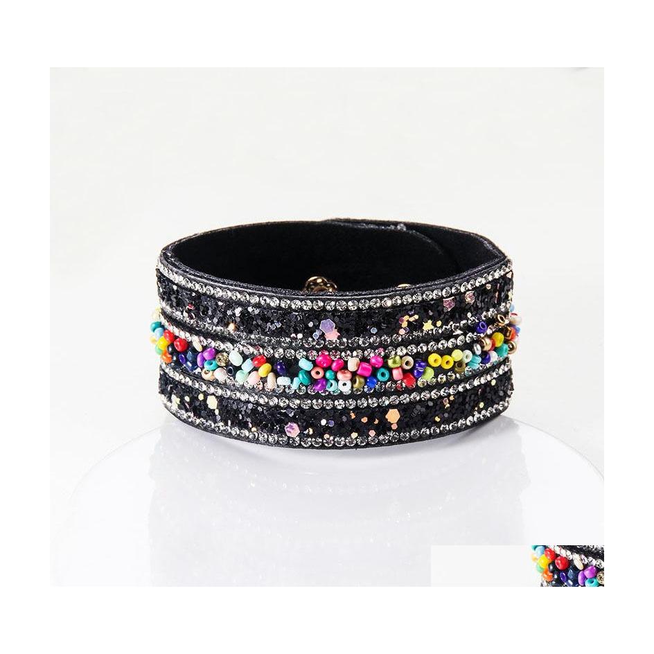 

Charm Bracelets Fashion Jewelry Pu Leather Bracelet Sequins Colorf Beads Faux Drop Delivery Dhqgc