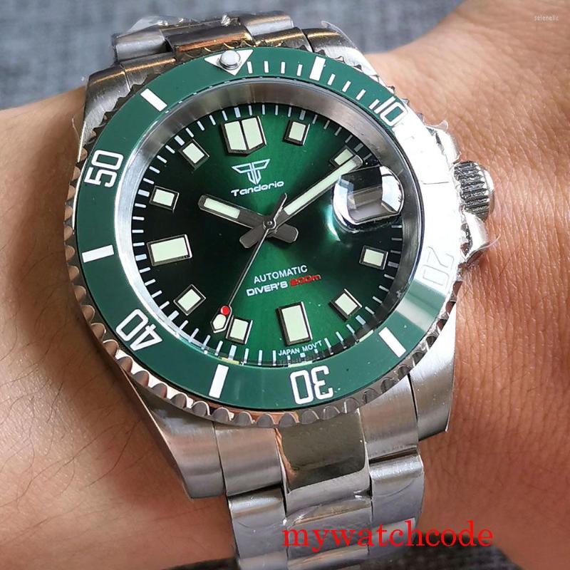 

Wristwatches Japan NH35A 40mm Tandorio Top Brand Blue Green Dial Sapphire Glass Date Rotating Bezel 120clicks 200m Waterproof Steel Bracelet, Blue model