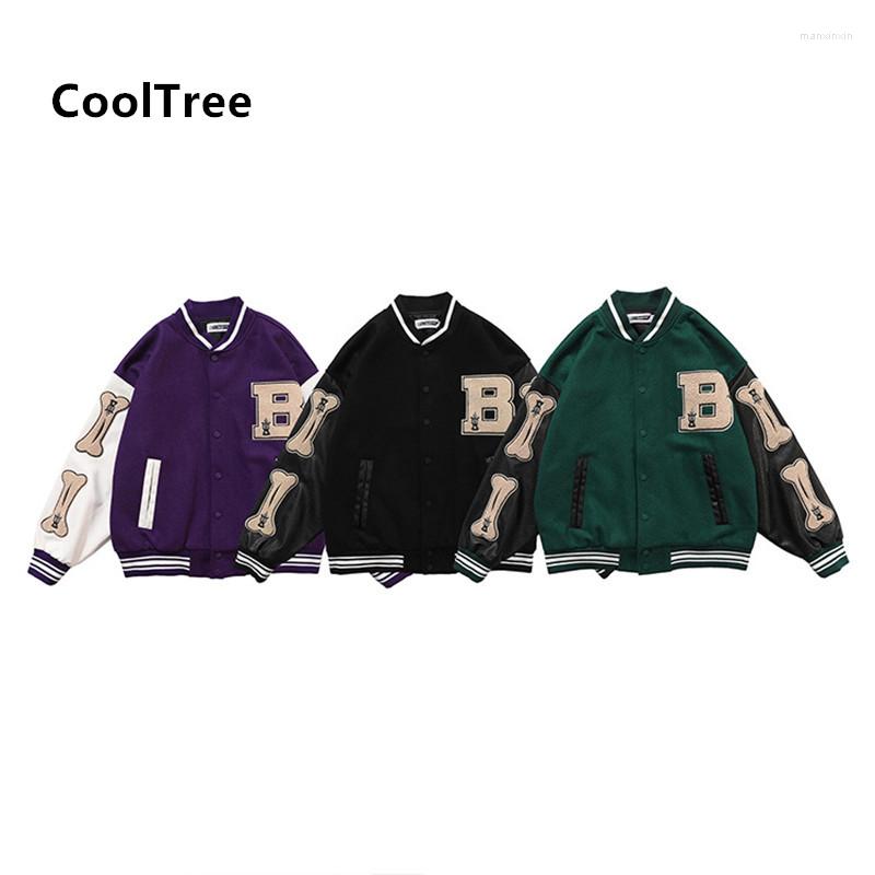 

Men's Jackets CoolTree 2023 Hip Hop Furry Bone Patchwork Color Block Mens Harajuku Streetwear Bomber Jacket Women Baseball Coat Unisex, Black