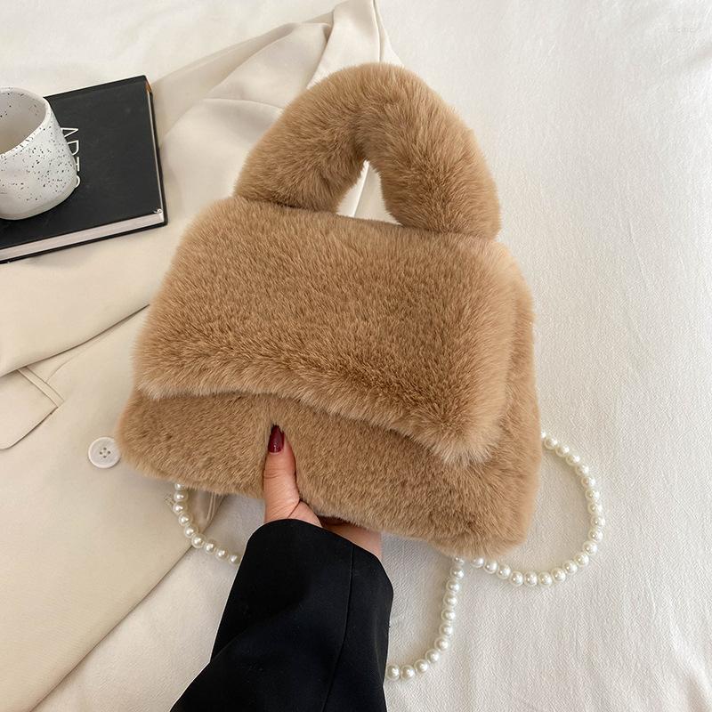 

Evening Bags Fashion Women's Winter Trend Brand Designer Handbag Fluffy Tote Chain Shoulder Straps Cylinder Bag Small Crossbody, Black-chains