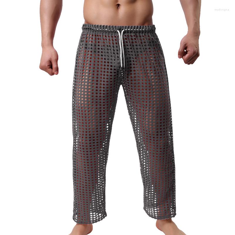 

Men' Sleepwear Men' Pajamas See Through Pants Casual Lounge Hombre Hollow Out Sexy Ropa Interior Sleep Bottoms Homewear, Red