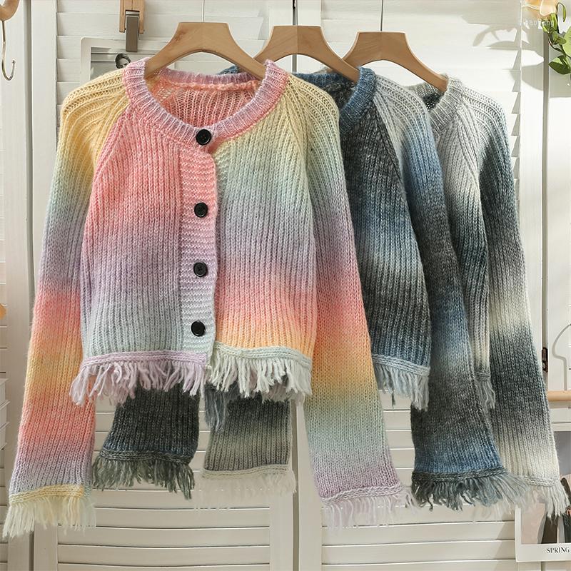 

Women's Knits Korean Style Women Knitted Cardigan Autumn Vintage O-Neck Single Breasted Sweater Coat 2023 Sweet Chic Tassel Crop Tops, 03