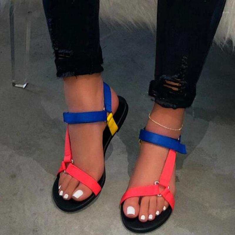 

Sandals Women Ankle-Strap Summer Flats Shoes Open Toe Casual Beach Leopard Candy Color Plus Size 35-43