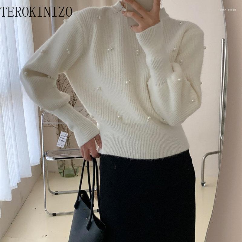

Women's Sweaters TEROKINIZO Elegant Sweater Women Pearl Design Long Sleeve Autumn Chic Clothes Female Soft Loose Pullover Jumpers, Black