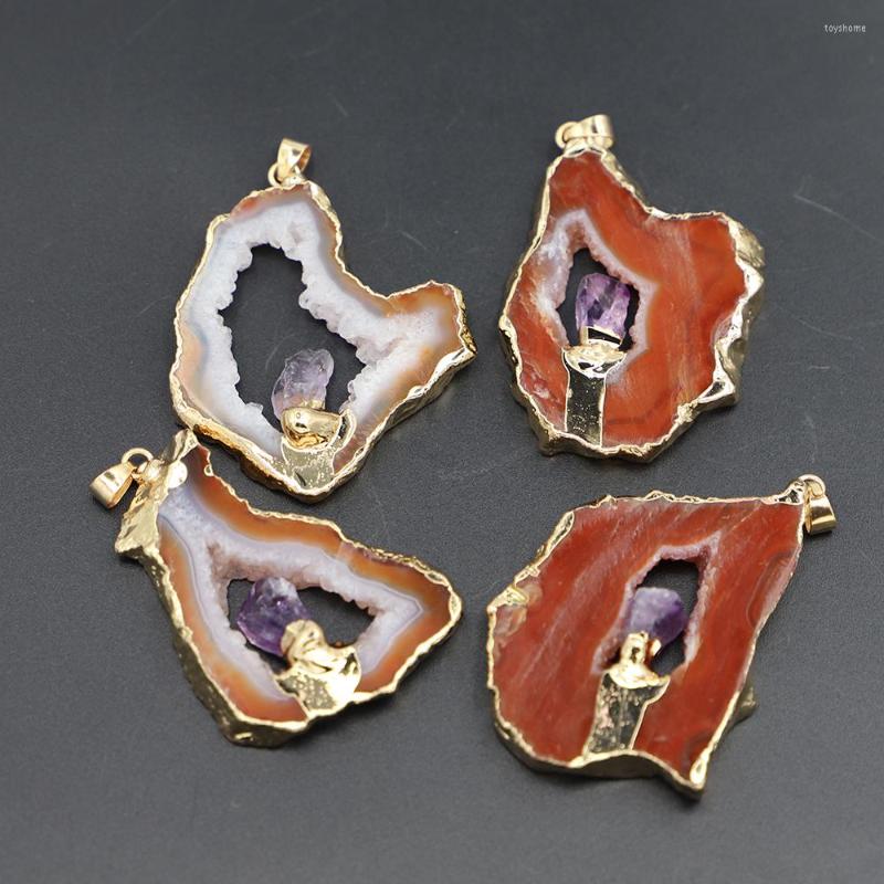 

Pendant Necklaces Fashion Natural Stone Agate Druzy Citrine Pendants Irregular Quartz Purple Carnelian Charms Jewelry Making Necklace