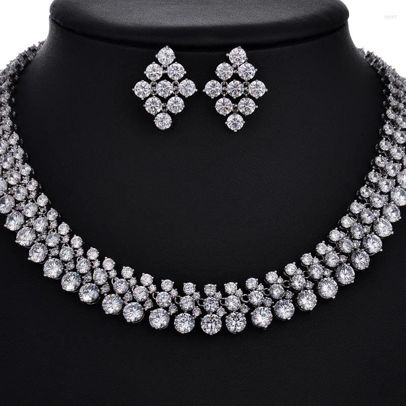 

Necklace Earrings Set Funmode European And American Luxury Bridal Women's Simple Versatile Zircon High-end Jewelry FS467, Picture shown