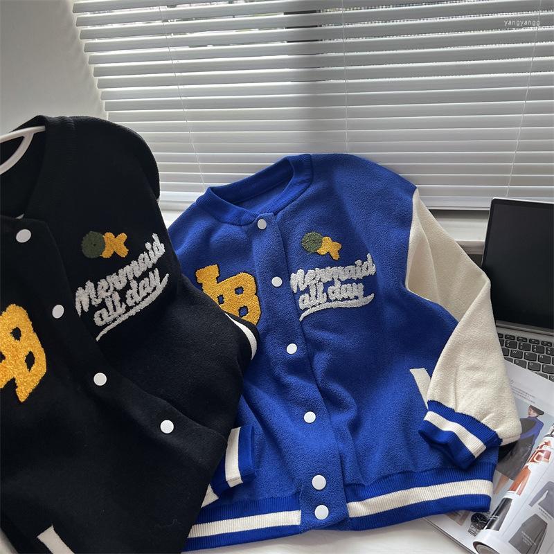 

Women's Sweaters 2023 Autumn Women's Street Trendsetters Towel Embroidery Letter Contrast Sweater Coat Top Baseball Jersey Cardigan, Green